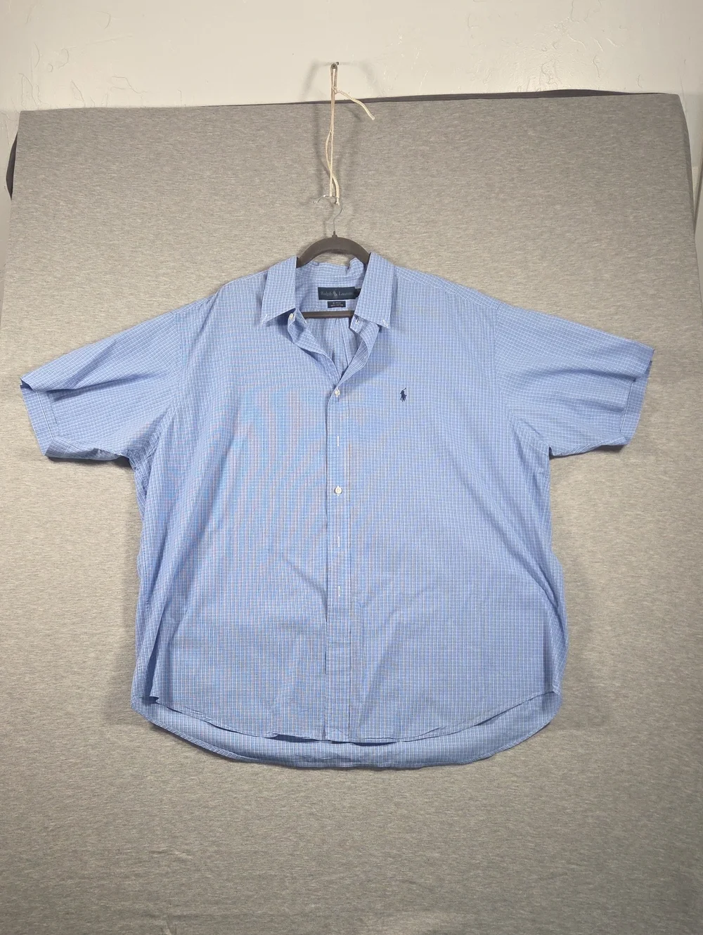 Polo by Ralph Lauren Light Blue Micro-Check Short Sleeve Button-Down Shirt XXL